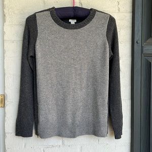 J. Crew grey color blocked crew neck sweater with shoulder/side seam zippers